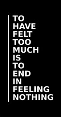 to have felt too much is to end in feeling nothing writing on a black background