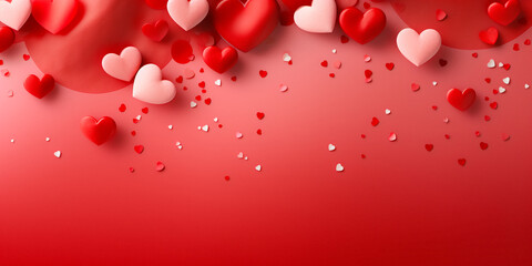 Valentine's Day abstract red background with hearts. Hearts texture red background with glitter love