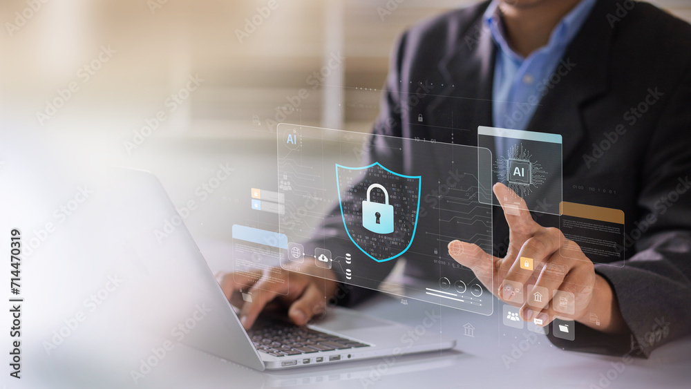 Wall mural network cybersecurity and privacy using artificial intelligence to safeguard data. ai technology is 