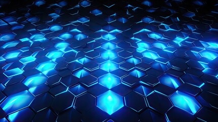 A background with neon blue diamonds arranged in a honeycomb pattern with a pixelated effect and a vhs distortion