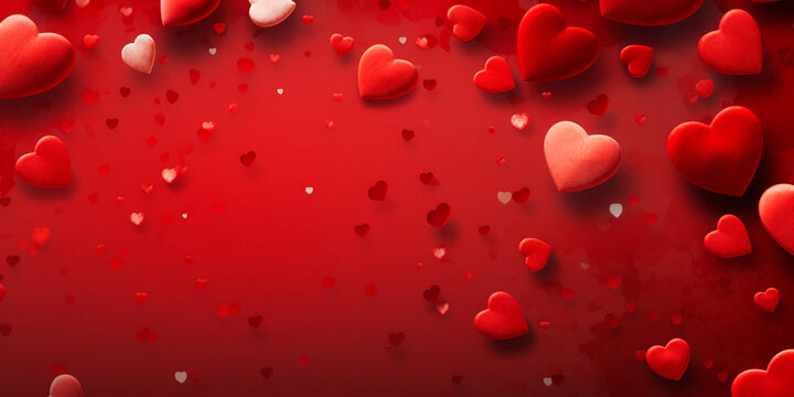Valentine's Day abstract red background with hearts. Hearts texture red background with glitter love