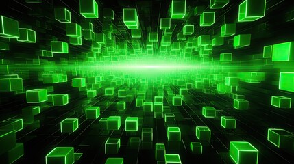 A background with neon green squares arranged in a repeating pattern with a motion blur effect and a light streak