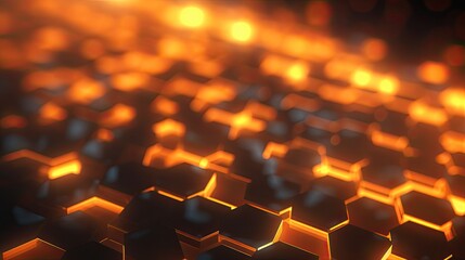 Obraz premium A background with neon orange hexagons arranged in a random pattern with a motion blur effect and a light streak