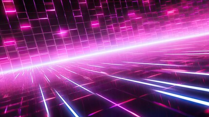 Obraz premium A background with neon pink squares arranged in a random pattern with a motion blur effect and a light streak