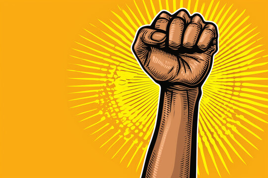 Illustration of a powerful raised fist symbolizing Black women's equality, suitable for Black History Month or Women's Day.