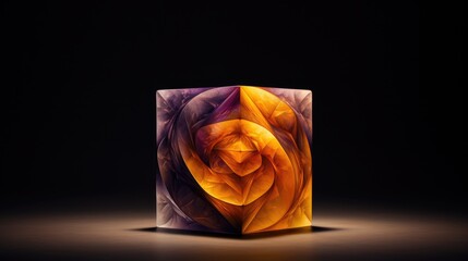 A cube with a diamond pattern in shades of yellow and purple
