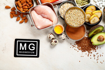 Foods containing natural magnesium (Mg). Healthy food concept
