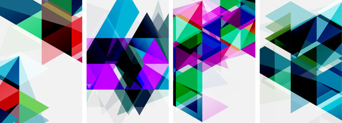 Colorful bright triangles with various colors and transparencies. Vector illustration For Wallpaper, Banner, Background, Card, Book Illustration, landing page