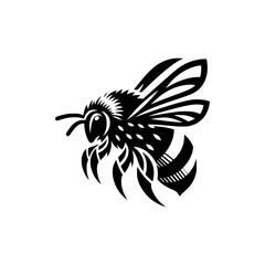 Professional black and white bee logo, suitable for a variety of industries. Minimalistic aesthetic, isolated on a white background. Silhouette icon of a wasp. simple logo of a honeybee.