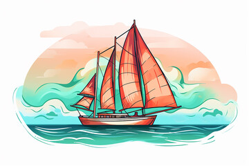 Fototapeta premium sailboat gracefully navigating the ocean waters as the sun sets, casting a vivid array of oranges, yellows, blues, and purples across the horizon.