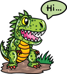 cute adorable dino illustration say hi isolated in white background