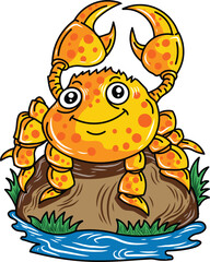cute cartoon crab character, isolated in white  background