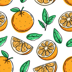 doodle orange fruit seamless pattern on white background