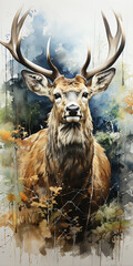 Thick_impasto_Grisaille_A_large_white_tail_brown_buck_wi