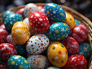 Fototapeta premium Close Up Of Easter Eggs In Basket