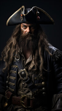 "Sail with the legendary pirate Blackbeard in this iconic illustration against a plain backdrop, embodying the spirit of seafaring adventure.