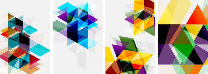 Colorful bright triangles with various colors and transparencies. Vector illustration For Wallpaper, Banner, Background, Card, Book Illustration, landing page