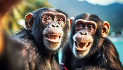 Chimpanzees Taking a Selfie