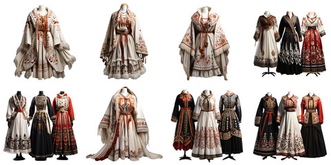 set collection traditional Russian clothes Artificial Intelligence Generative - obrazy, fototapety, plakaty