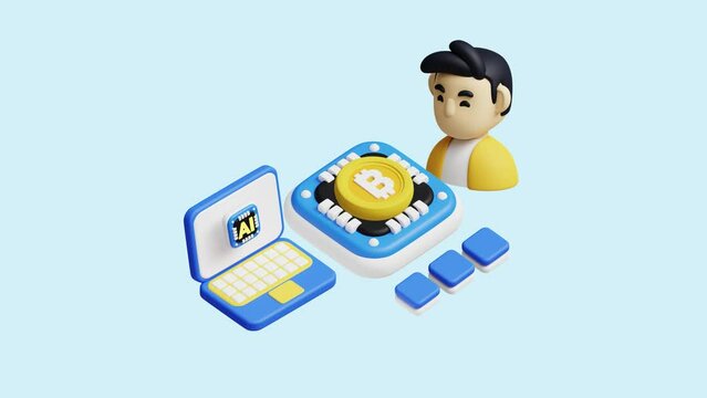 Quantum Computing for Finance 3D Animated Concept. Ideal for businesses, technology, companies, websites, apps, education, marketing, and promotion. Artificial Intelligence 3D animation.