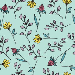 Seamless floral background with hand drawn flowers.