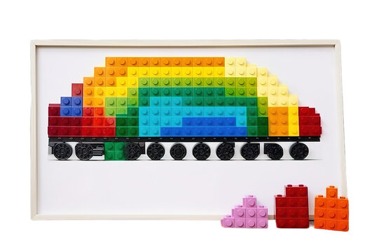 Background photo of colorful plastic toy constructor details isolated on a Transparent background. Generative AI