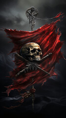 Sail under the iconic Jolly Roger flag with this pirate-themed illustration against a plain, empty backdrop - obrazy, fototapety, plakaty