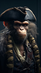Embark on a whimsical seafaring journey with a pirate monkey, featured in a playful illustration...