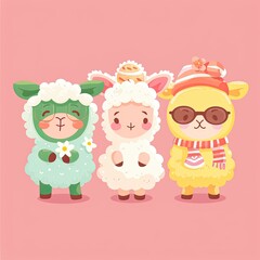 Vector Illustration of Cute Lamb/Sheep Isolated on Pink Background