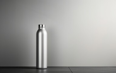 An empty aluminum bottle is isolated on a limbo background. - obrazy, fototapety, plakaty