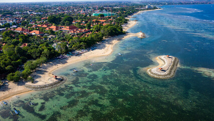 Aerial view of Sanur Beach on the Indonesian island of Bali