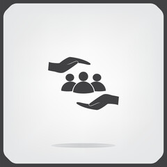Group of people under arms, security business symbol, vector illustration on a light background. Eps 10.