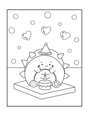  Stegosaurus blows out 1 year anniversary cake coloring page