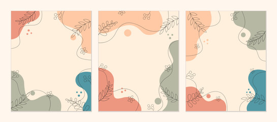 Beautiful pastel social media banner template with minimal abstract organic shapes composition in trendy contemporary collage style. Set of pastel vector backgrounds