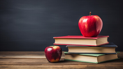 education concept with books and apple - obrazy, fototapety, plakaty