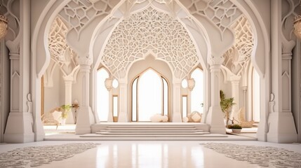 A white marble room with arabic ornaments.