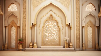 Beautiful golden wall in a mosque with decorative ornament.
