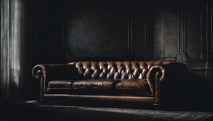 heavy and dark colored leather couch - obrazy, fototapety, plakaty