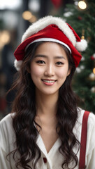 Beautiful korean girl in santa dress