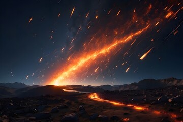 A_fiery_rain_of_meteoroids_descends_upon_earth