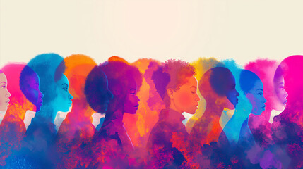 Colorful abstract illustration of a group of black individuals symbolizing racial equality, ideal for Black History Month events.