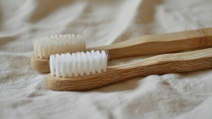 Bamboo toothbrushes on a white background, close-up. Ecologic, zero waste