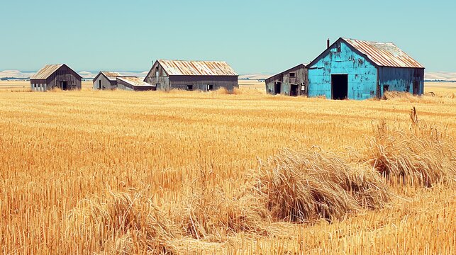 Rustic Charm: Abandoned Farmhouses in Golden Wheat Field