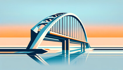 A modern bridge structure depicted in a minimalist yet vivid style