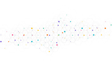 Hexagons pattern on gray background. Genetic research, molecular structure. Chemical engineering. Concept of innovation technology. Used for design healthcare, science and medicine background