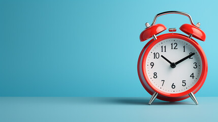 red alarm clock on blue background