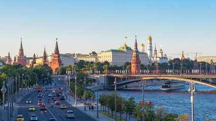 Fototapeta premium panoramic view, Moscow Kremlin and embankment of Moscow river in Moscow, Russia.