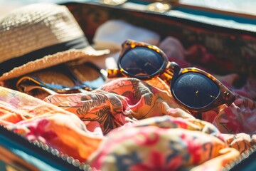 Beach essentials packed in a suitcase, ready for a day on the sand