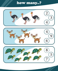 Worksheets for children counting animals vector