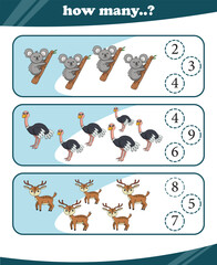 Worksheets for children counting animals vector